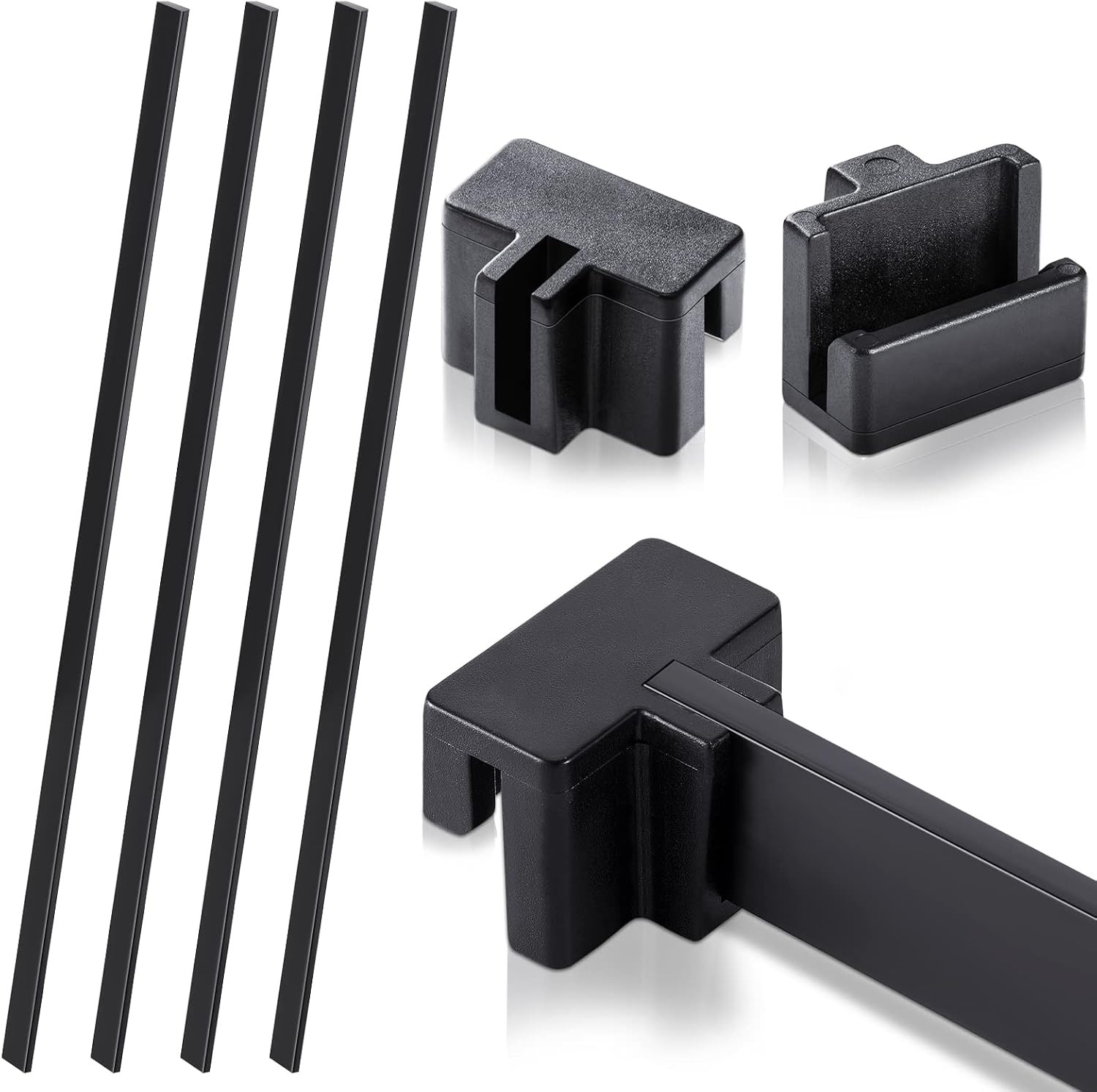 4-Piece PVC Black Hanging File Folder Rails with 8 Clips, 1 X 0.75 X 0.75 Inches