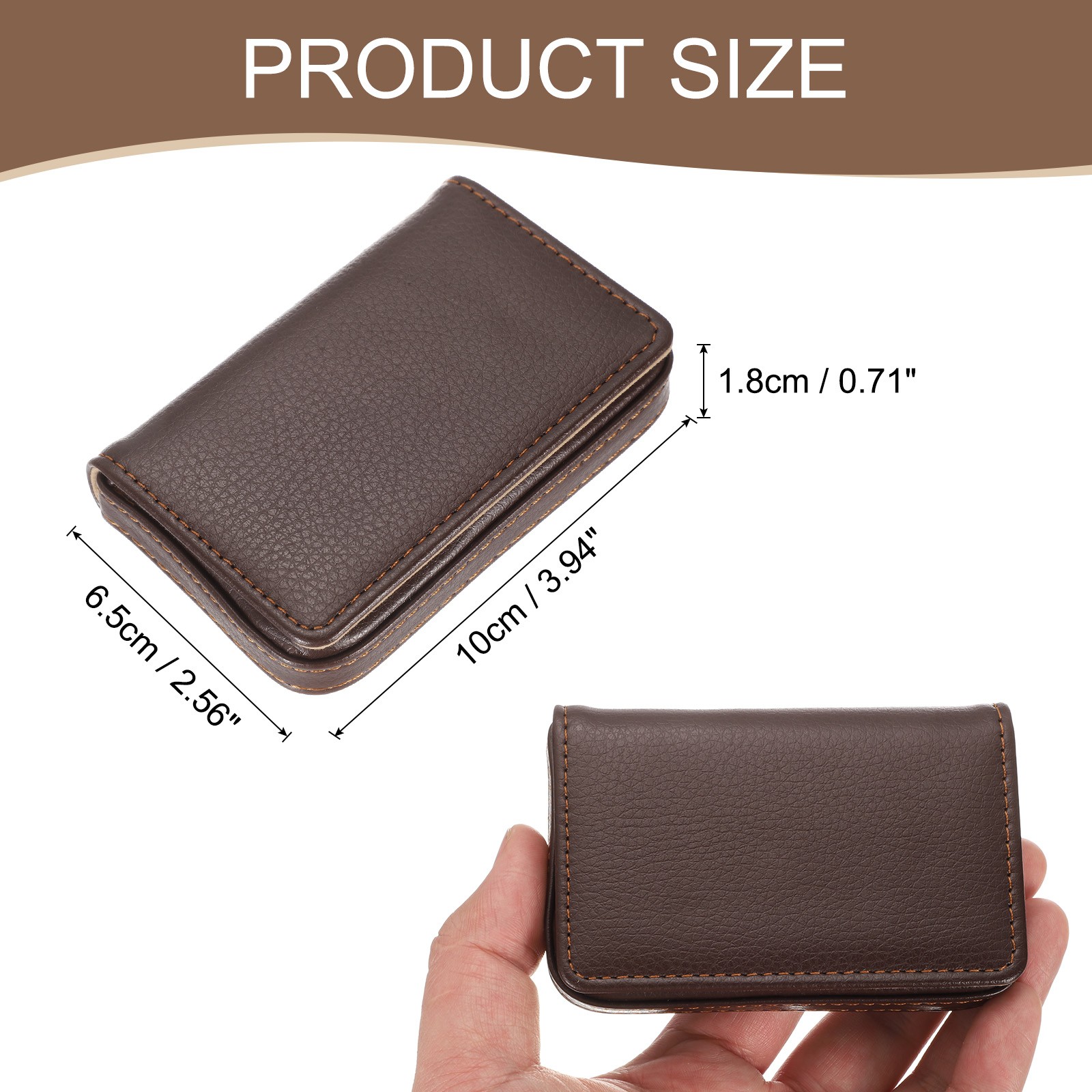 Business Card Holder PU Leather Business Card Case with Magnetic Dark Brown