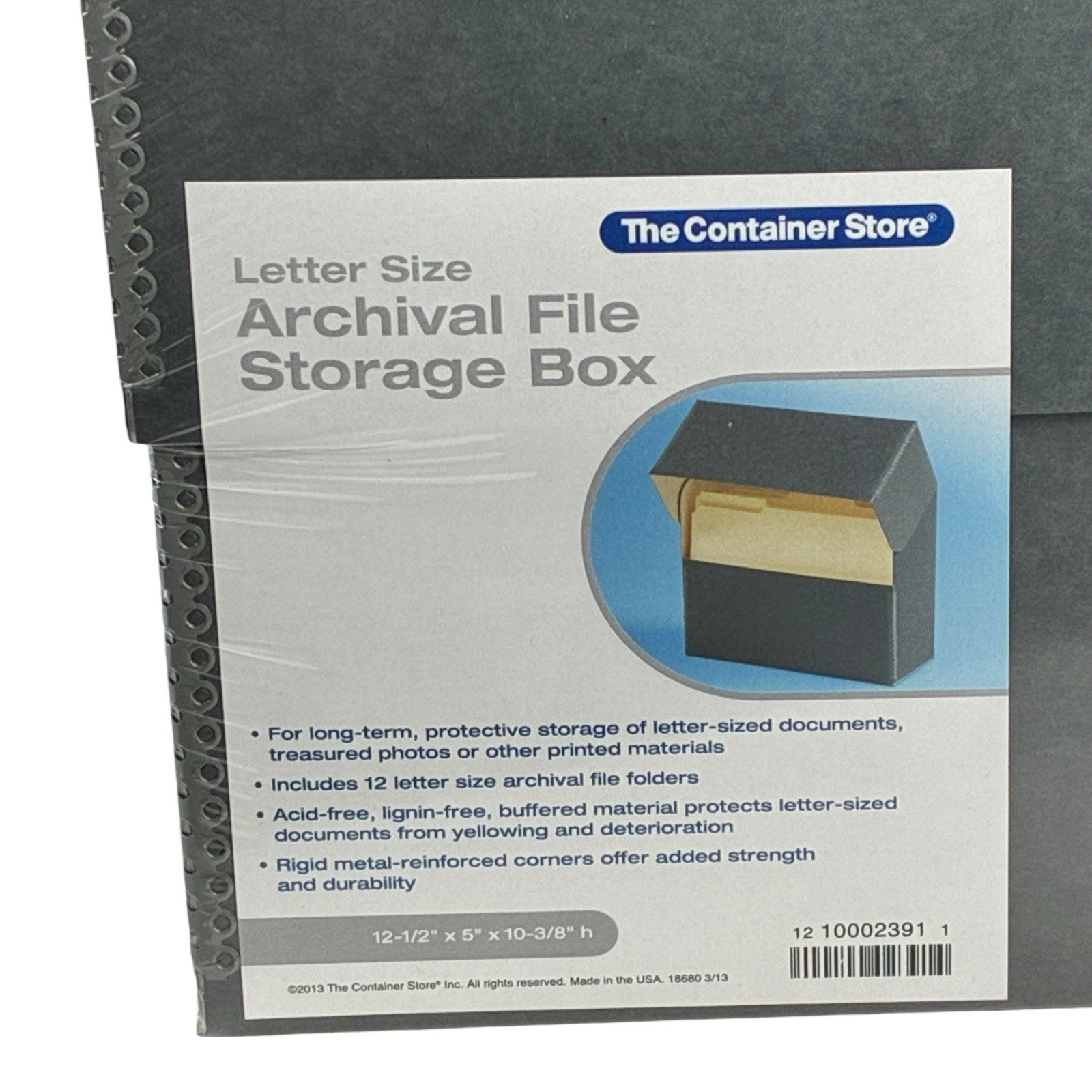The Container Store Archival Document Storage Box w/ Metal Edge Acid-Free Gray