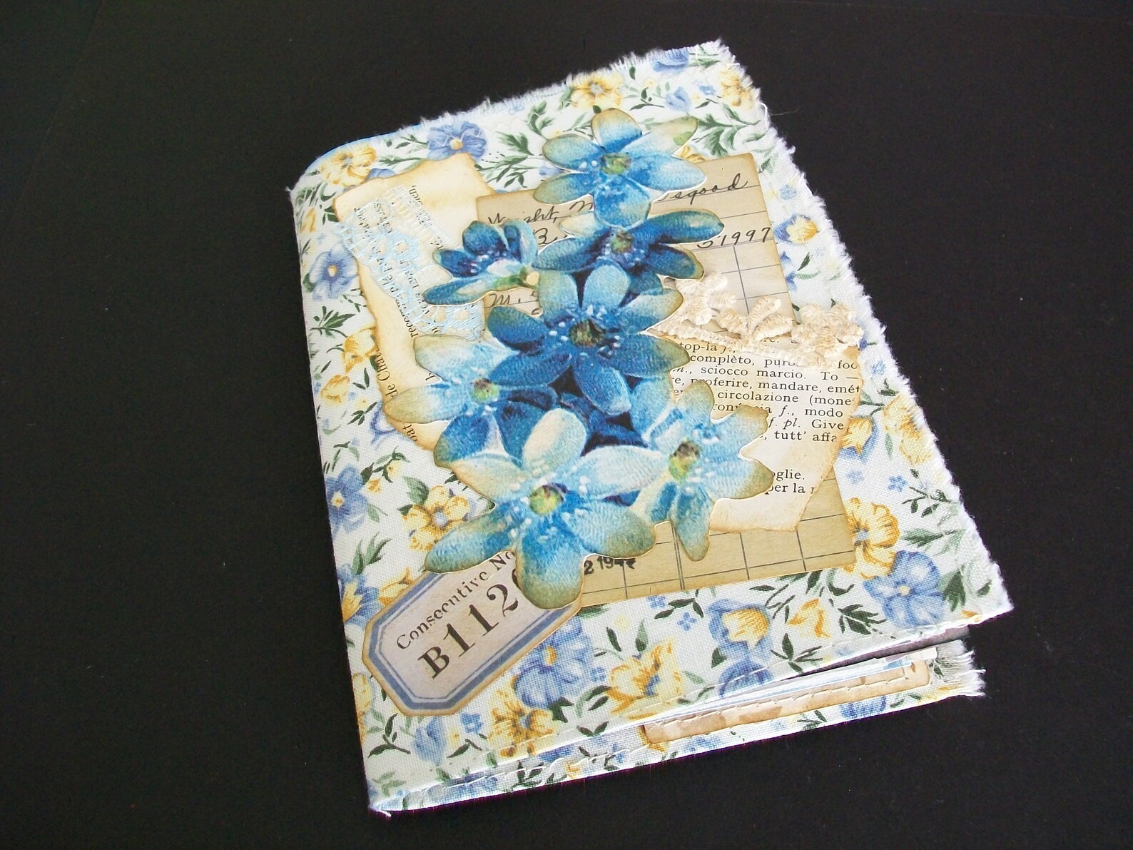 Fabric Junk Journal, Daily Planner, Scrapbook, Handmade Blank Journal 4″x5″x6″x5