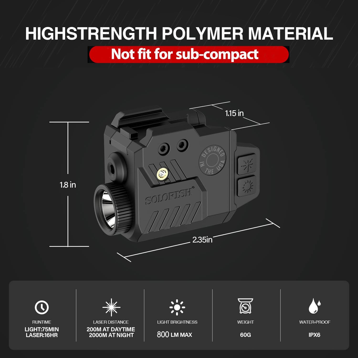Solofish 800 Lumens Pistol Light Laser Combo, Strobe Green Combo