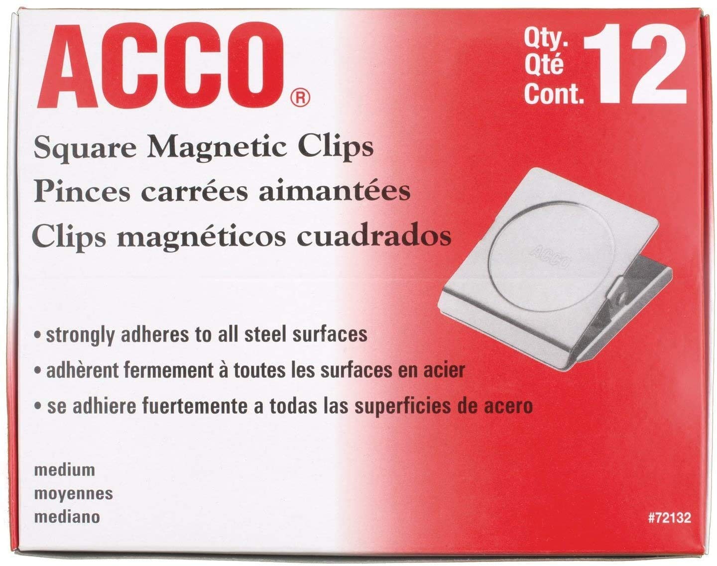ACCO Square Magnetic Clip, 1 3/4-Inch Size, Medium, 12 Per Pack (A7072132)