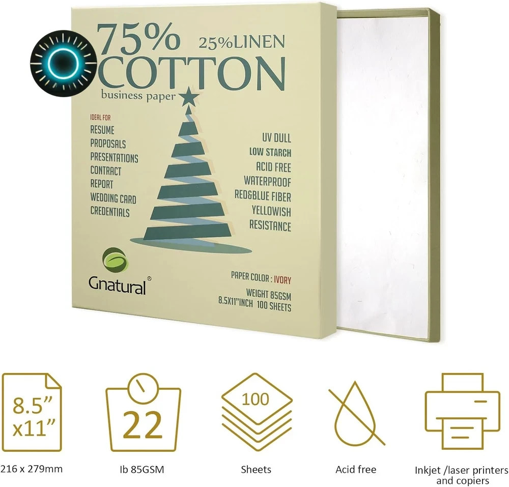 75% cotton 25% linen business paper ivory 85gsm 8.5w x 11l resume paper Won’t