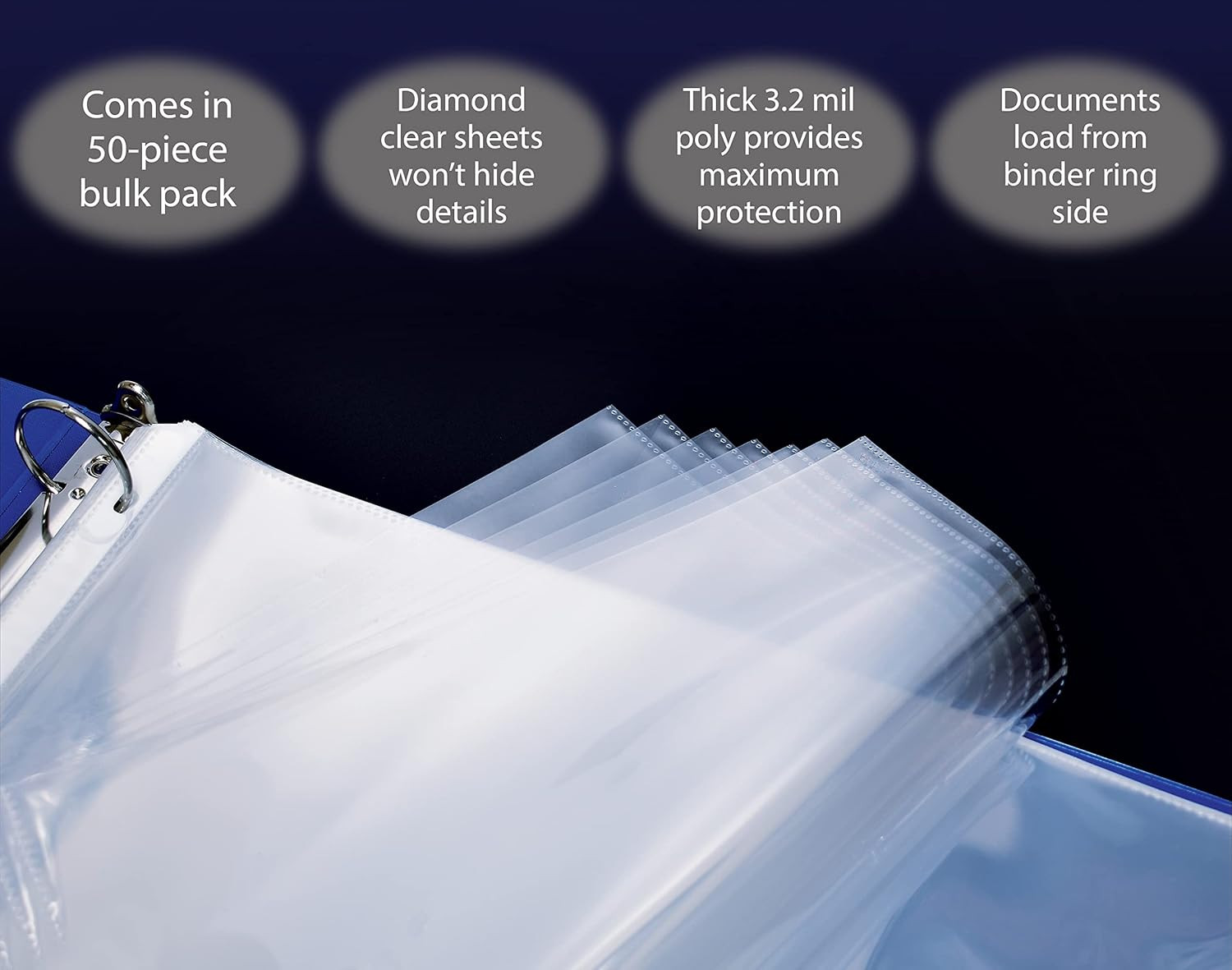 50 Pack 11X17 Inch Heavyweight Clear Sheet Protectors, Side Loading, 3-Hole Punc
