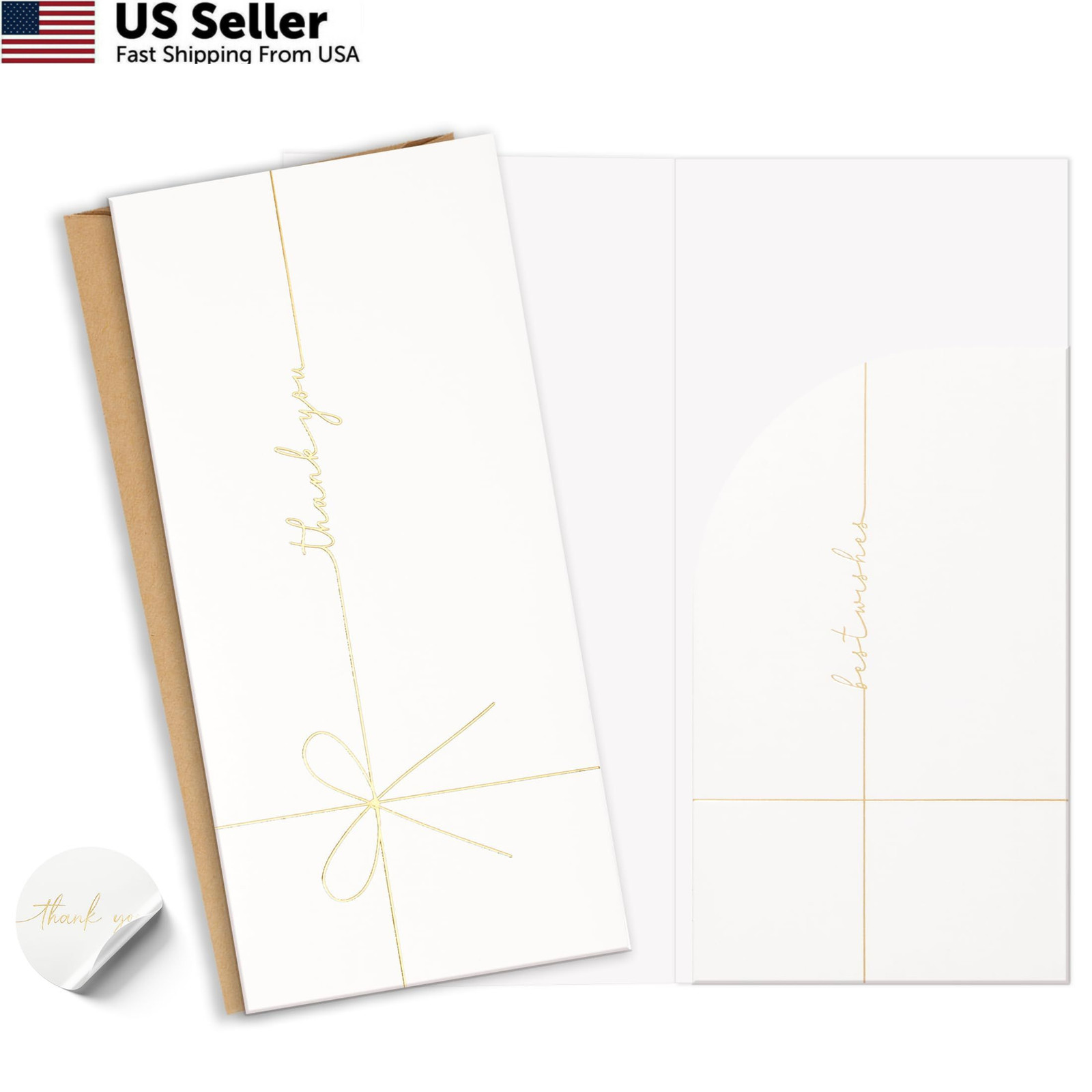 Elegant Ribbon-Style Money Cards with Envelopes Set – 20 One Size, gold