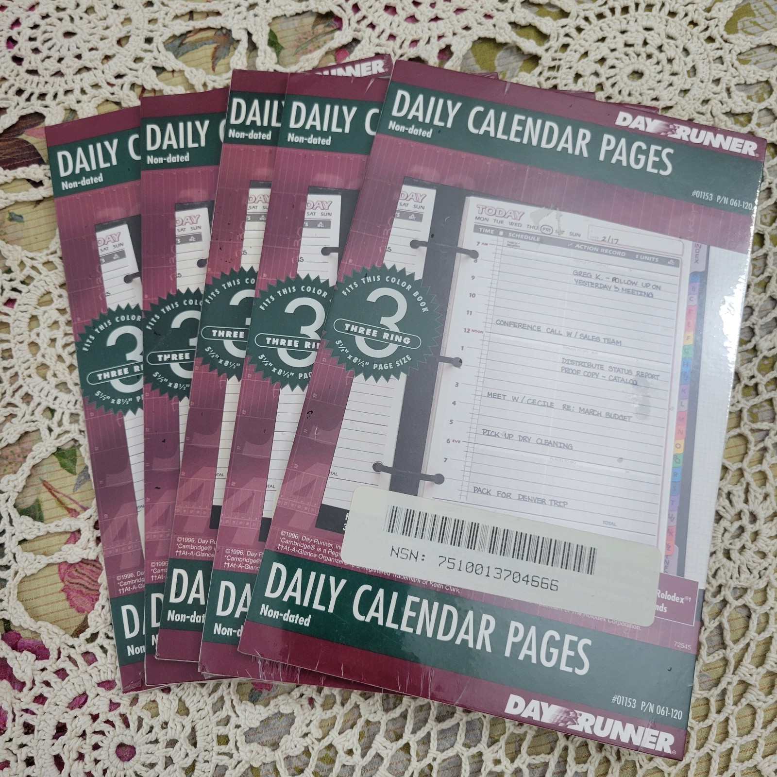 Lot 5a-Day Runner Daily Calendar Pages 5.5″ x 8.5″ Refill Pages 3 Ring Non-dated