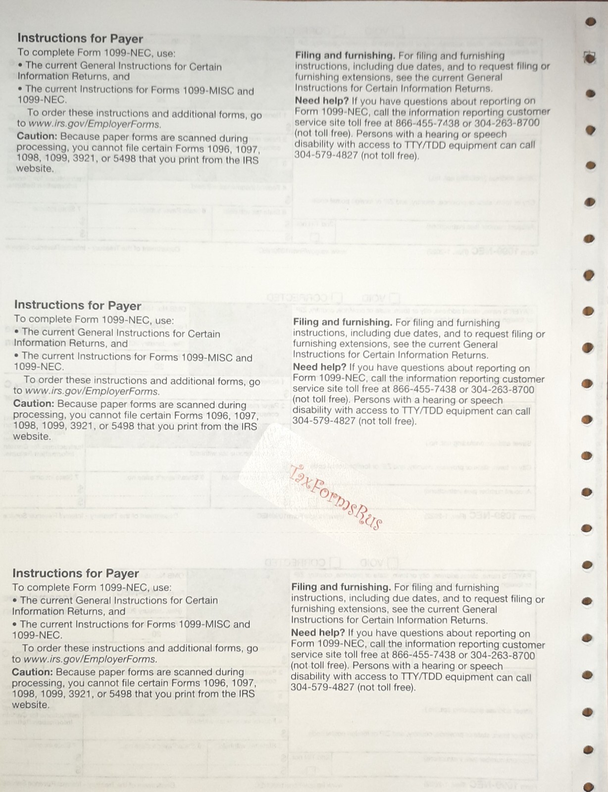 2023 IRS Tax Form 1099-NEC Carbonless for 6 recipients + (1) 1096 — NO Env