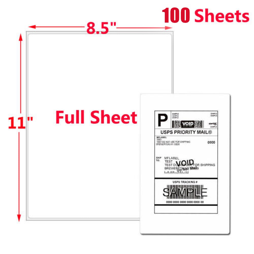100 Full Sheet Shipping Labels 8.5×11 Self Adhesive Blank Paper for Laser/Inkjet