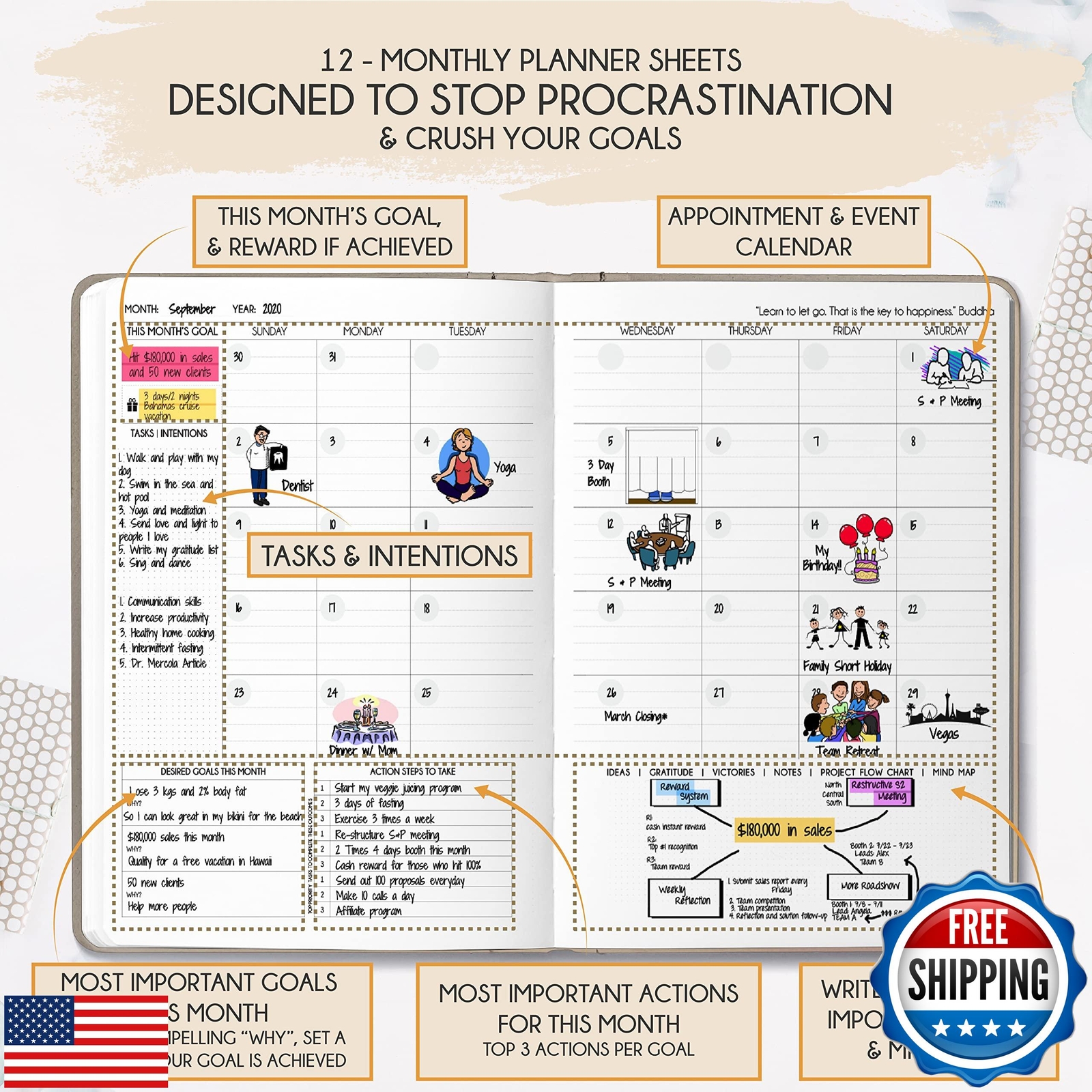 Life Mastery Planner – A 12 Month Journey to Crush Your Goals, Increase Produ