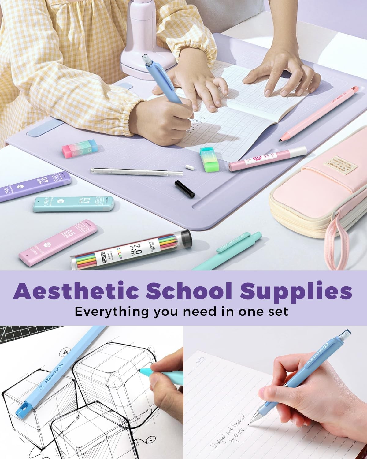 36PCS Aesthetic School Supplies, Mechanical Pencils 0.5mm, 0.7mm, 0.9mm & 2.0mm