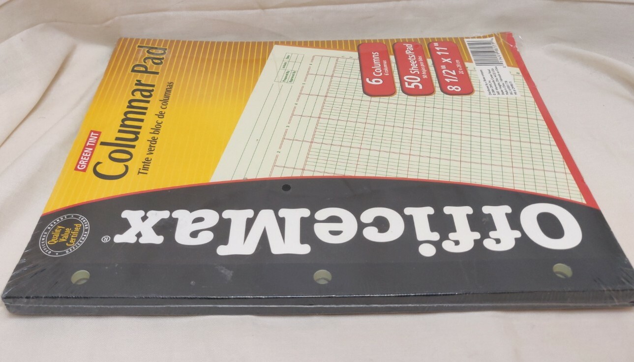 Office Max Green Tint Columnar Pads (2 Ct) 8.5″x11″ 6 Columns 50 Sheets/Pad~NEW!