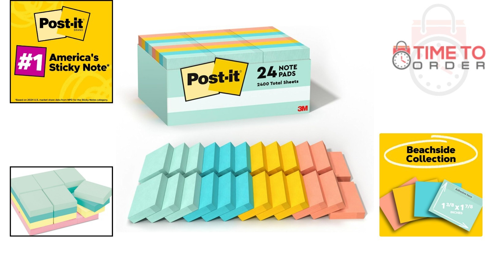 Sticky Notes Recyclable Pastel Colors 1.5×2 in 24 Pads Office Classroom