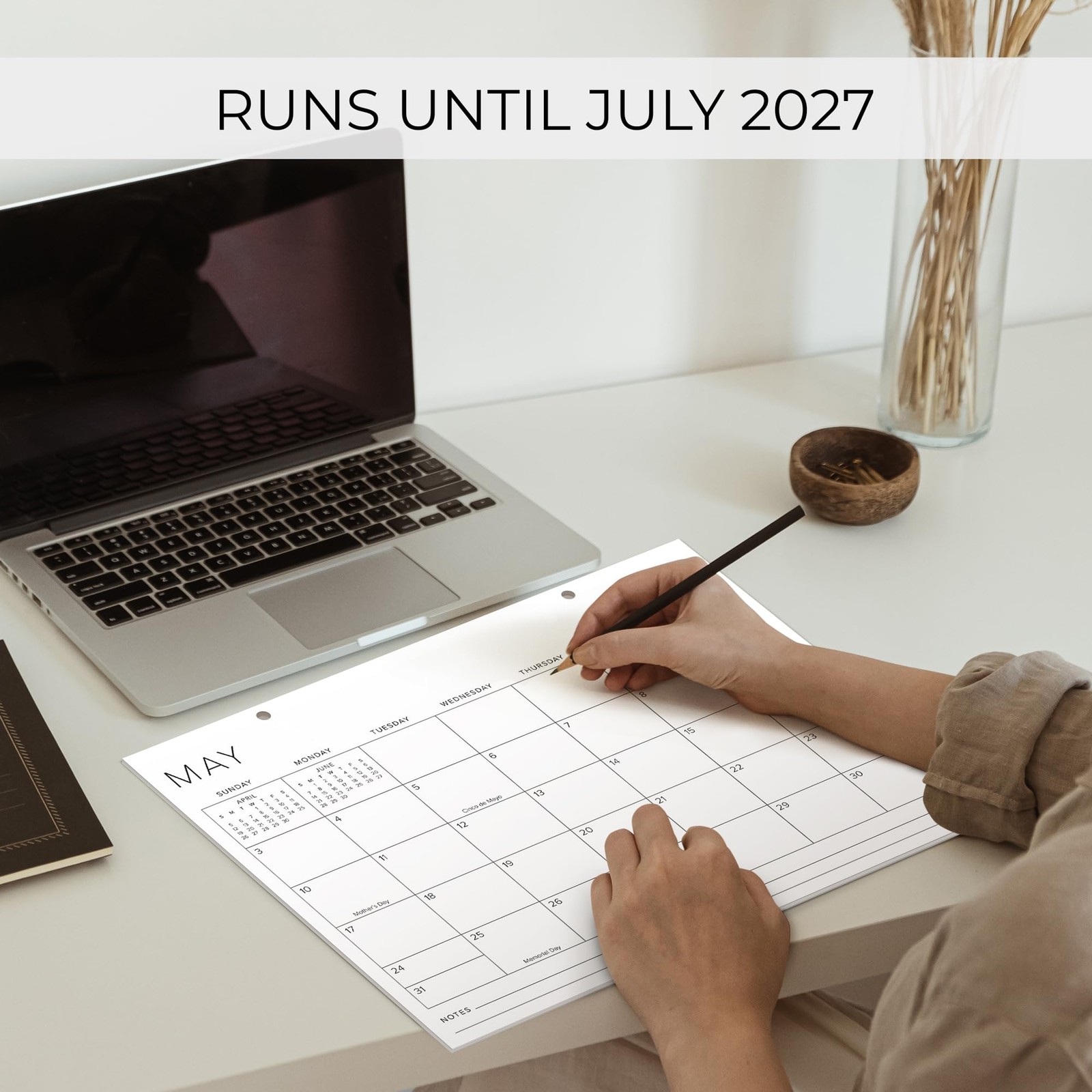 White Black 2026 Desk Calendar 16 x 12 Inch January to December