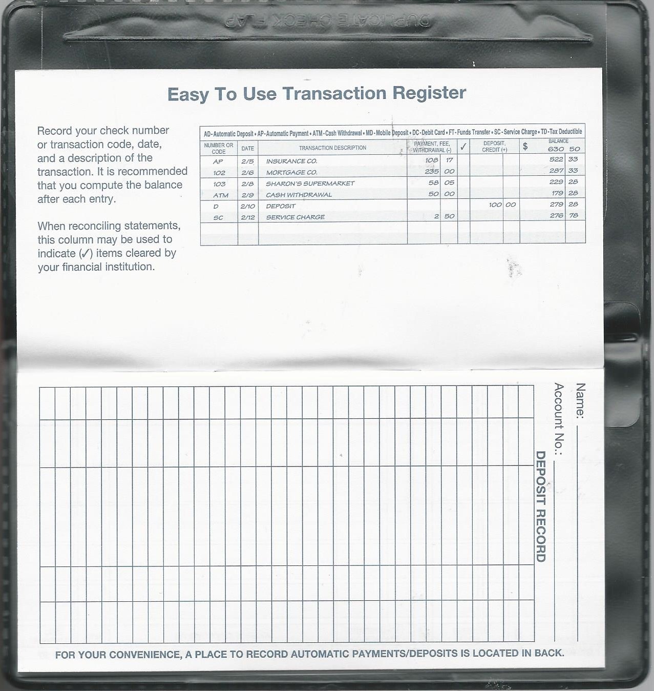 1 NEW VINYL CHECKBOOK COVER WITH DUPLICATE FLAP AND REGISTER