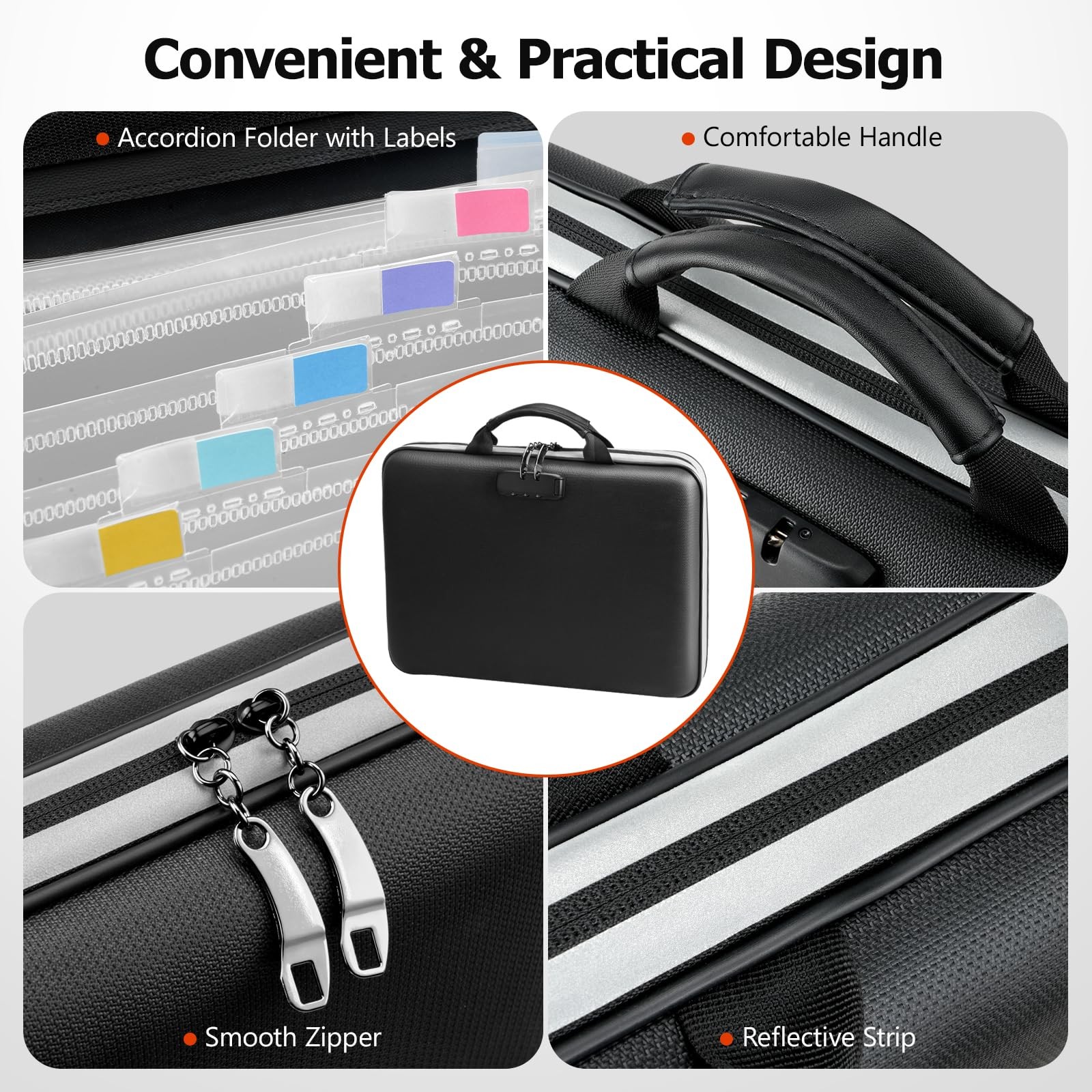5200? Fireproof File Organizer with Combination Lock Hard Shell Multi-pocket