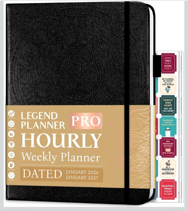 Legend Hourly Schedule Planner PRO Dated Jan 2026-Jan 2027 – A4 (8.5″ x 11″)
