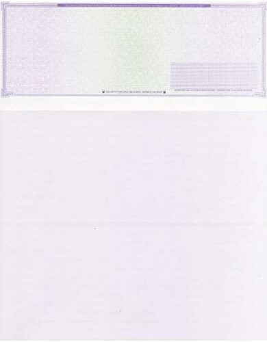 250 Blank Check Stock Paper ‘High Security’ – Check On Top – Purple Mazed