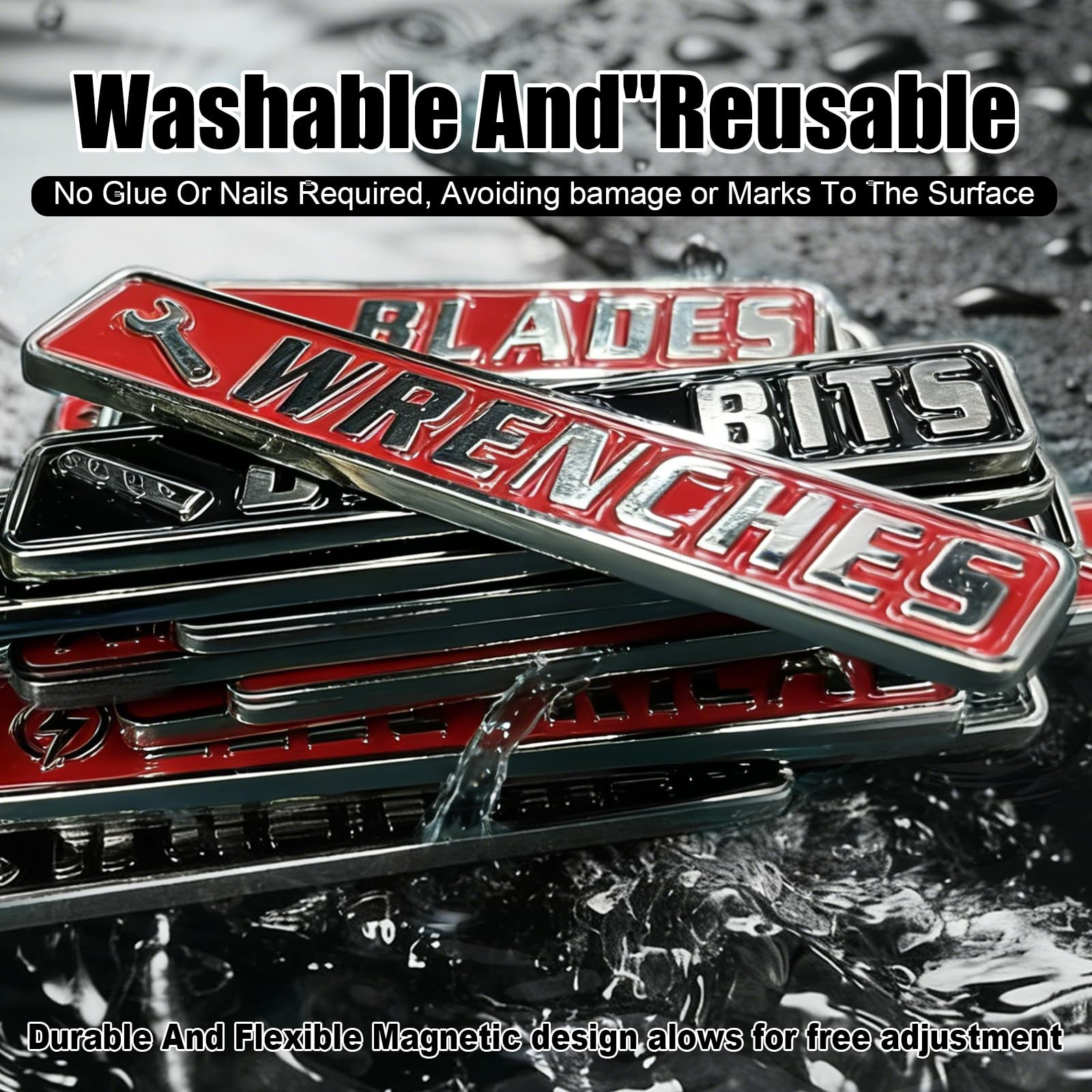 12 Pack Magnetic Toolbox Labels,3D Metal Tool Chest 2″ to 4.1 inches, Black