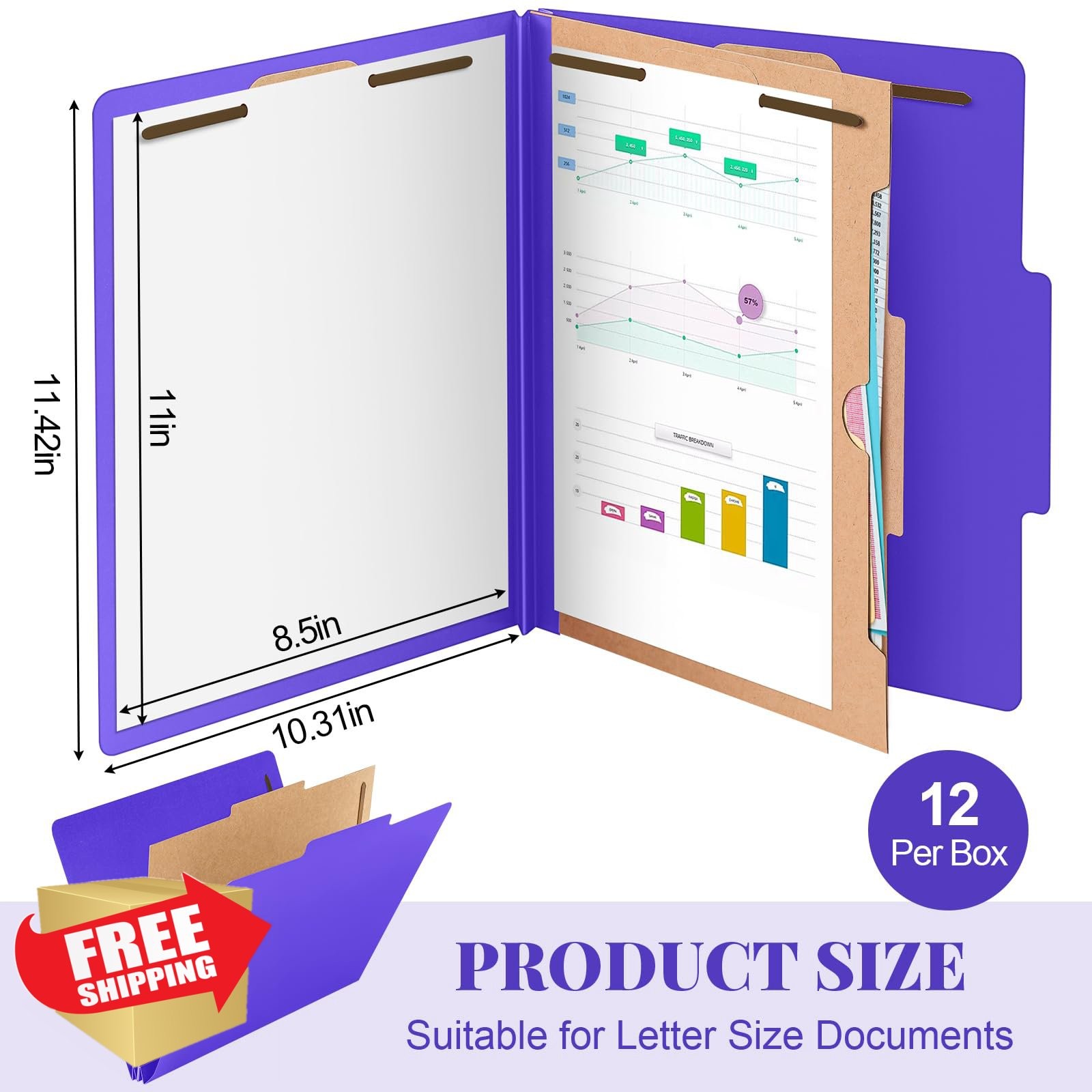 Skyygemm Purple 3 Pocket Classification Folders 12 Pcs