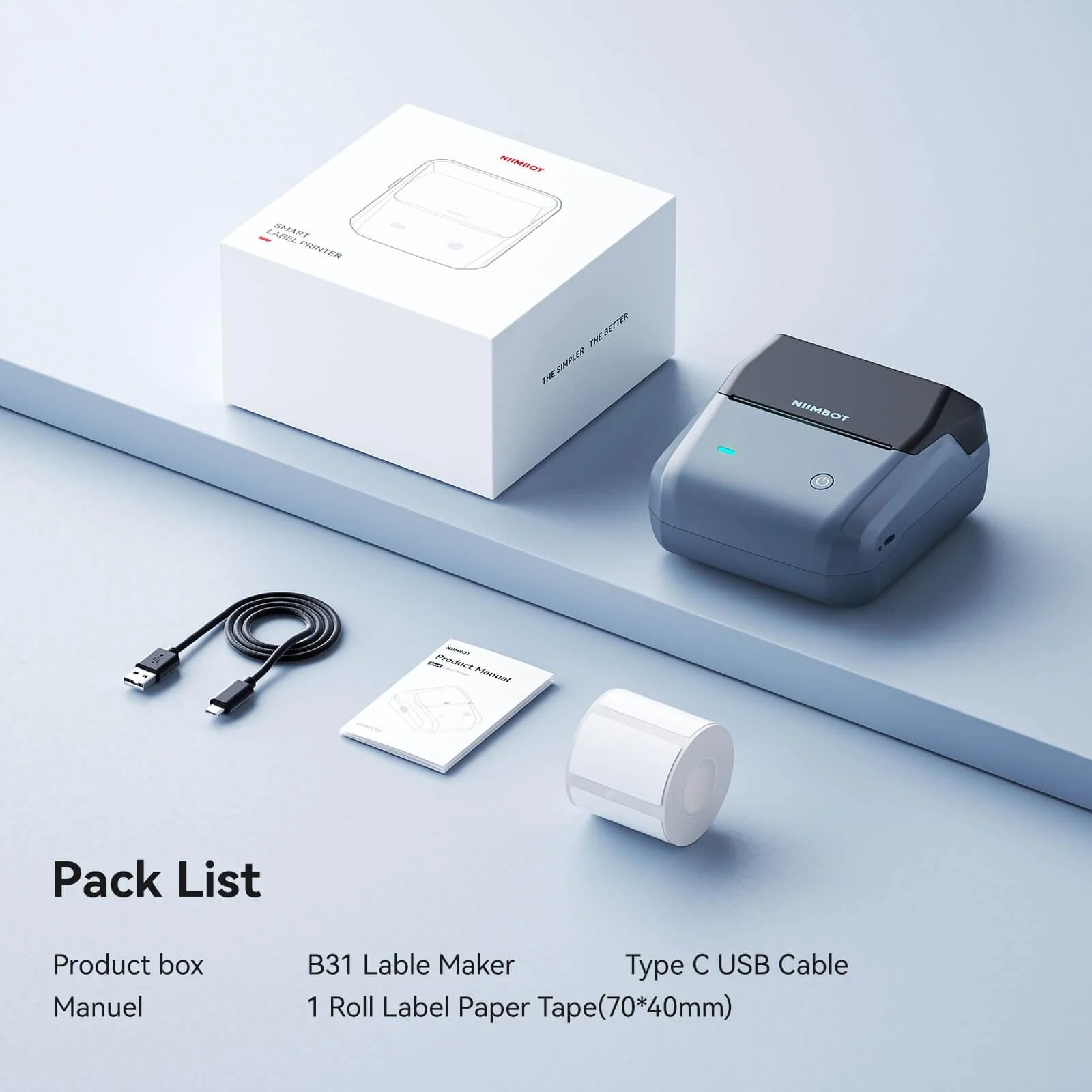 NIIMBOT B31 Label Maker Machine with Tape Portable Bluetooth Thermal Printer