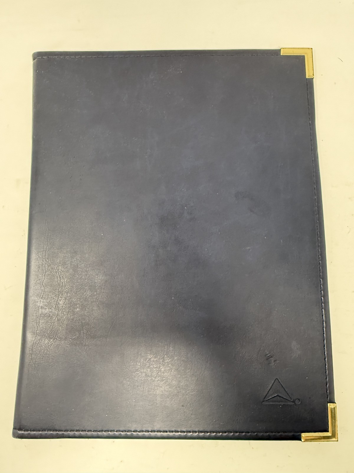 Blue Leather Portfolio Folder with Gold Corners Used