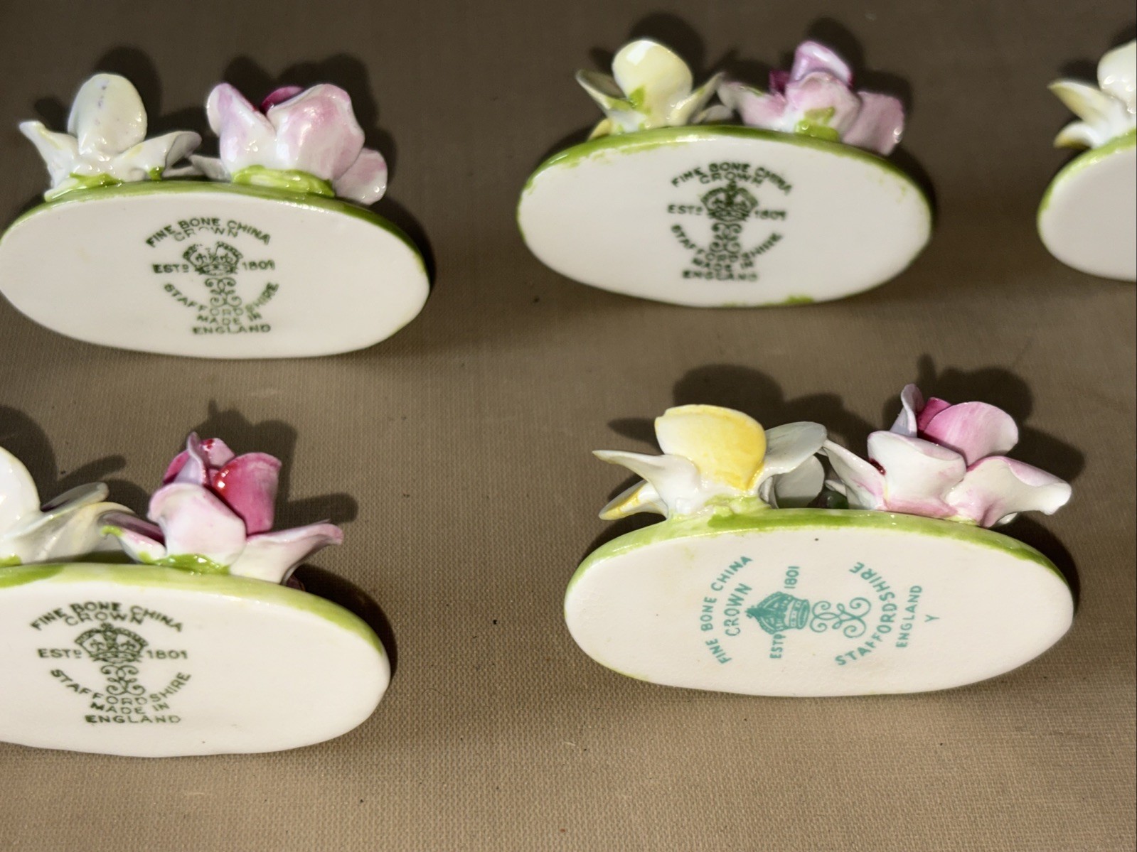 8 Vintage Crown Staffordshire Bone China Place / Name Card Holders