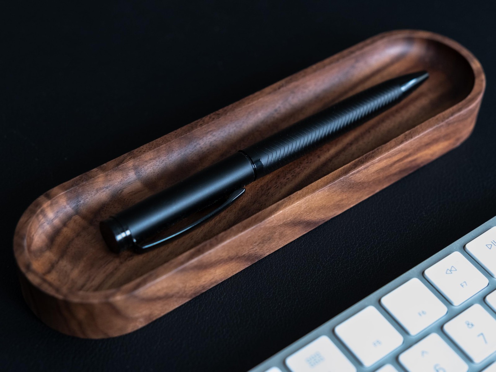 Timber Box Design Walnut Wood Pen Tray, Minimalist Oval Wooden Pencil Holder,…