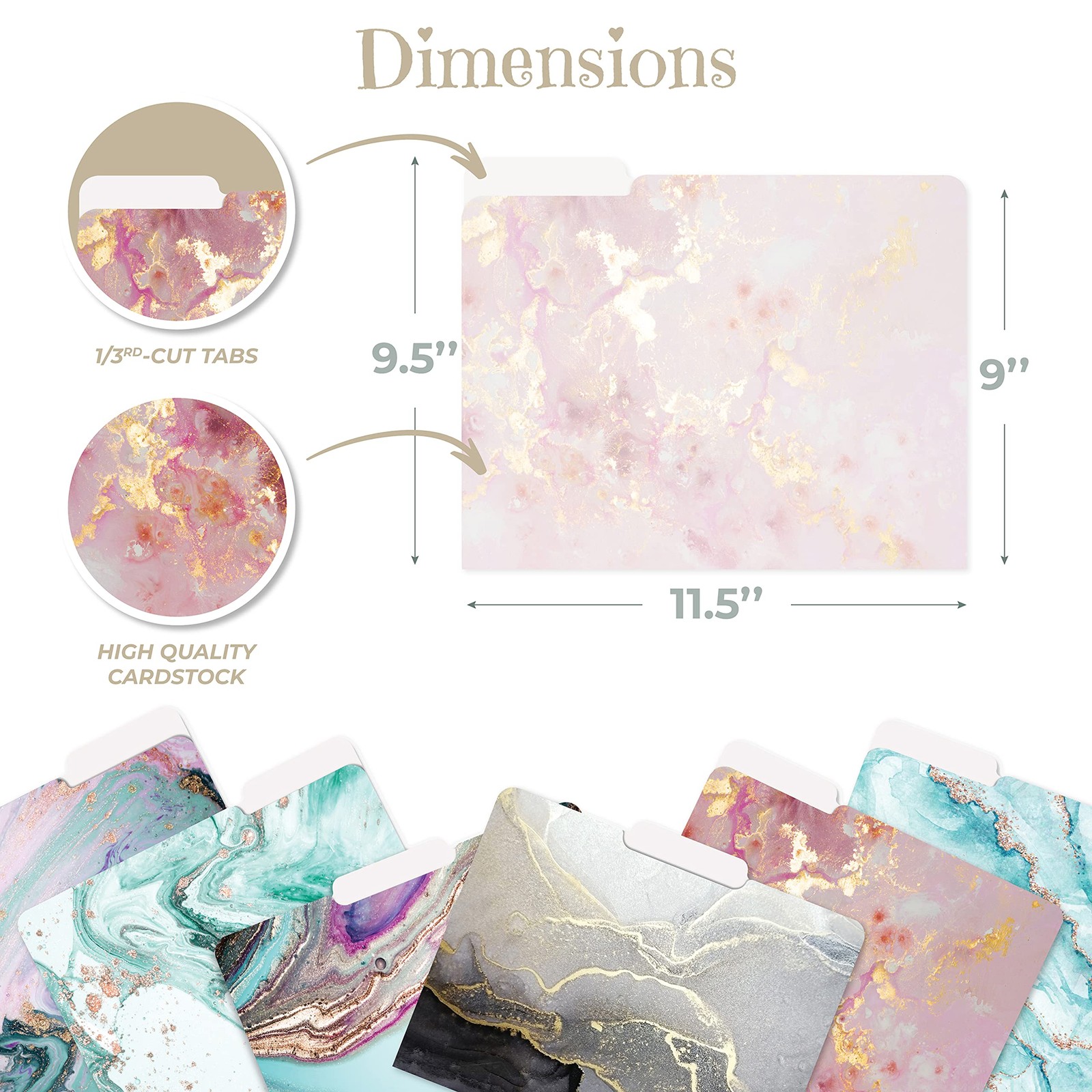 Better Office Products Decorative File Folders, 12 Pack, 6 Designs, Marble