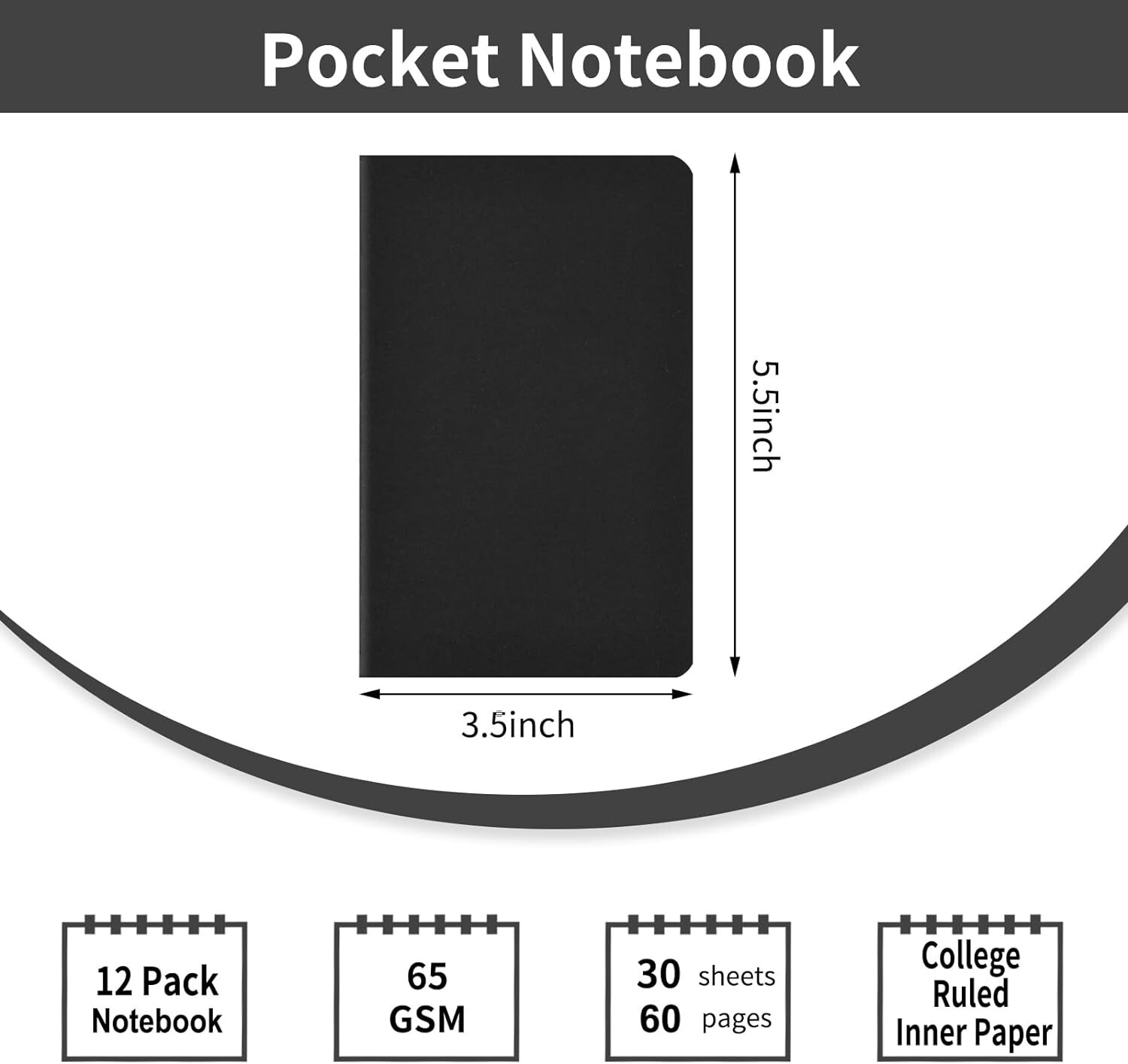 EOOUT 12 Pack Pocket Notebook, 3.5 x 5.5in Lined Mini Notebooks Softcover, Black