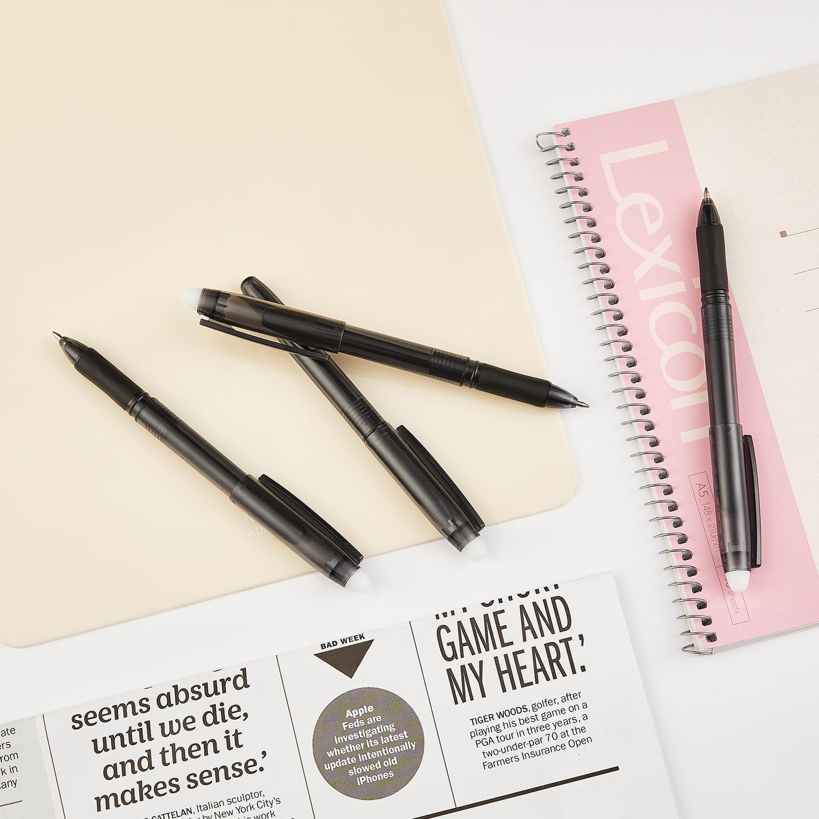 Volcanics Erasable Gel Pens, 0.7mm Fine 1 Count (Pack of 12), Black and Blue
