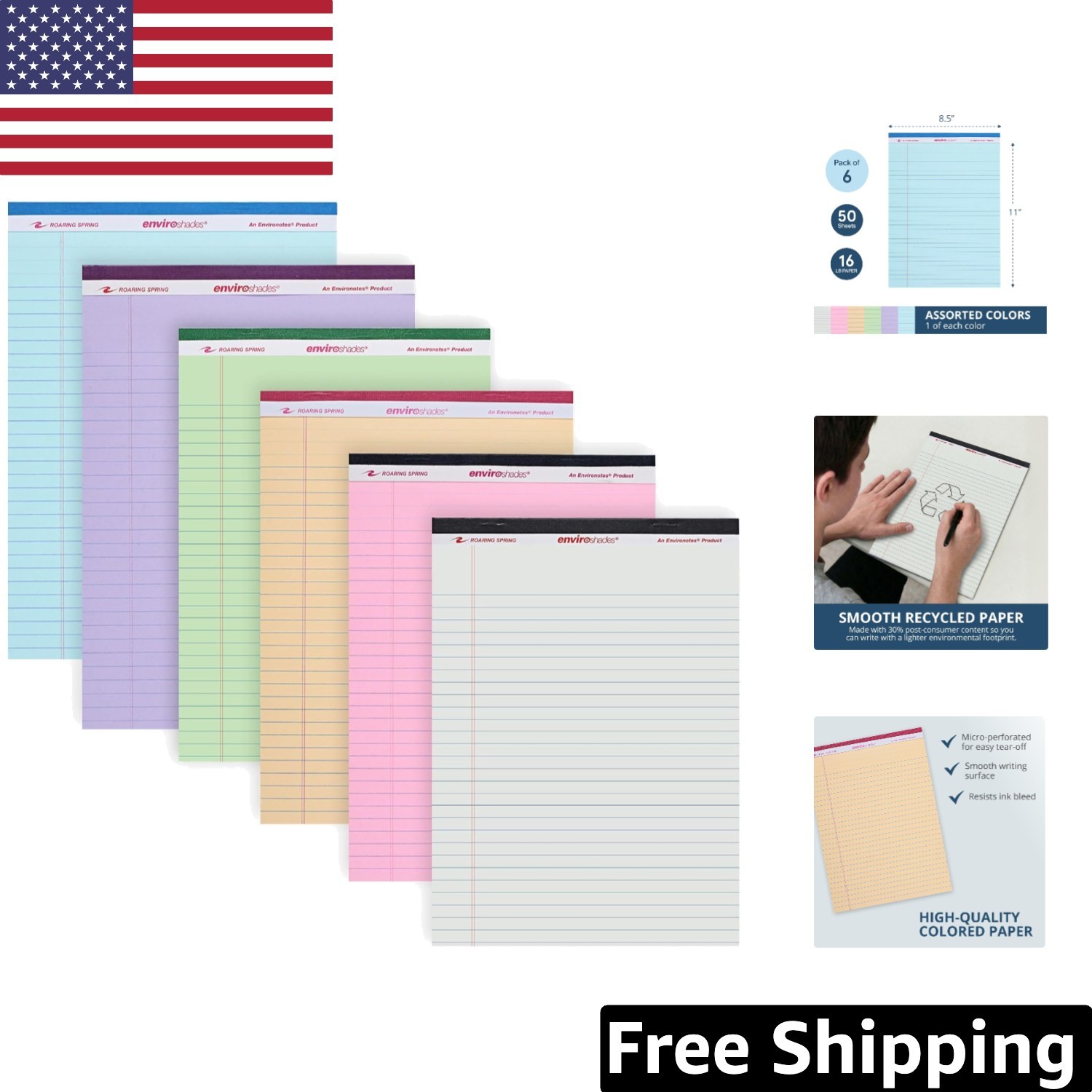 6-Pack Enviroshades Colored Legal Pads, 50 Sheets Each – Recycled Note Taking
