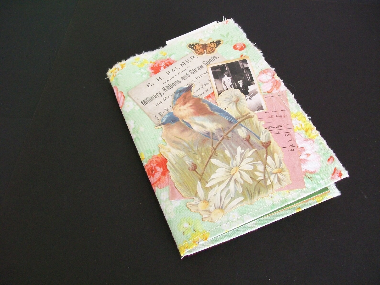 Fabric Junk Journal, Daily Planner, Scrapbook, Handmade Blank Journal 4″x5″x6″x5