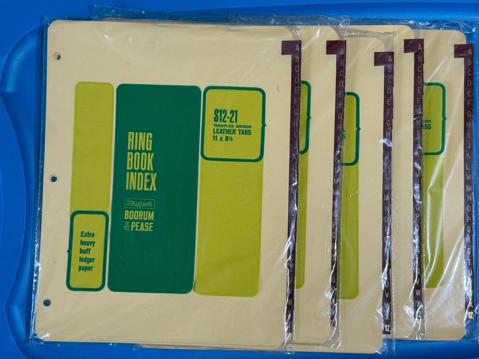 5 VTG Leather Tab Sets Page Dividers A-Z Booram & Pease 8.5” x 5.5”-NEW WITH BOX
