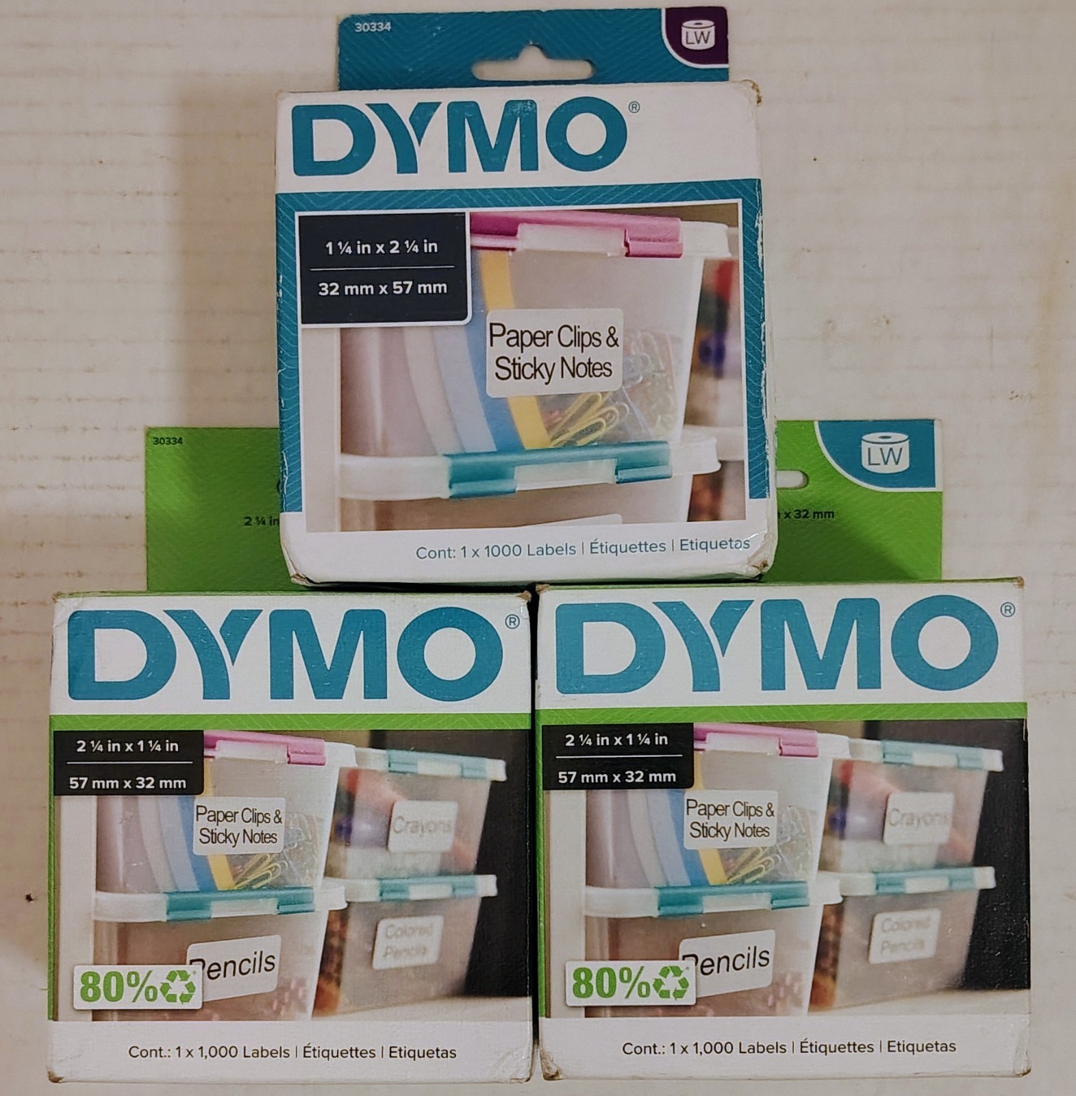 Dymo #30334 2-1/4″ x 1-1/4″ Multipurpose Labels Set of 3 NEW in box FREE SHIP