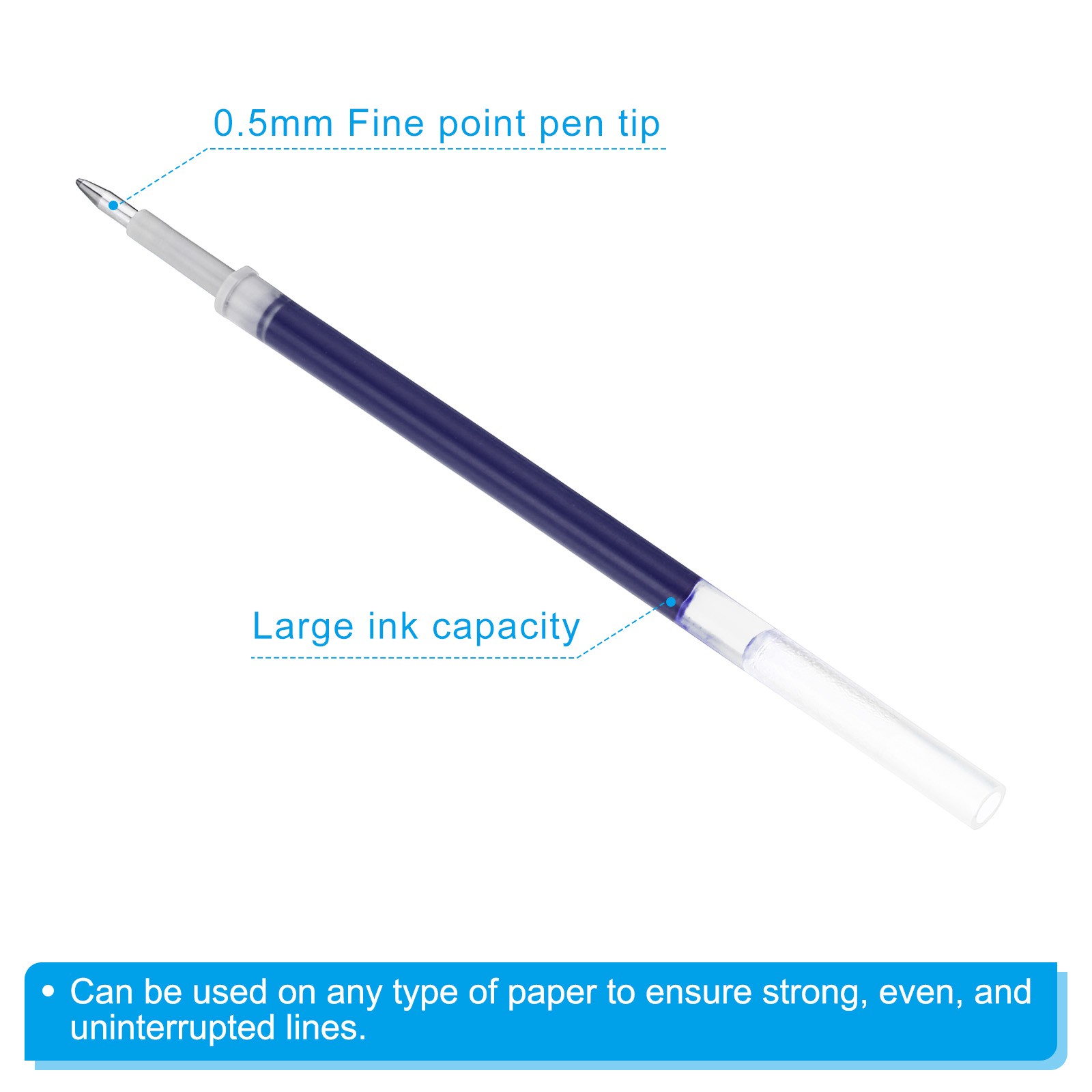 100pcs 110mm Gel Pen Refills 0.5mm Fine Tip Blue Gel Ink Ballpoint Pen Refill