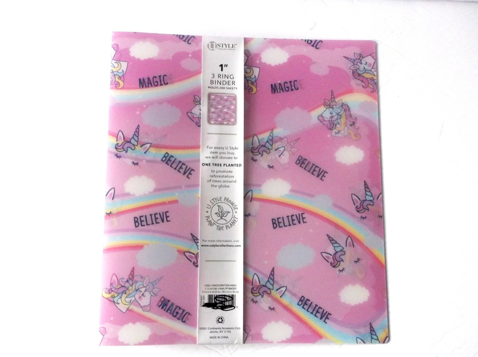 U Style Collection 1in 3 Rings Pink binder Hologram Unicorns “Magic believe”
