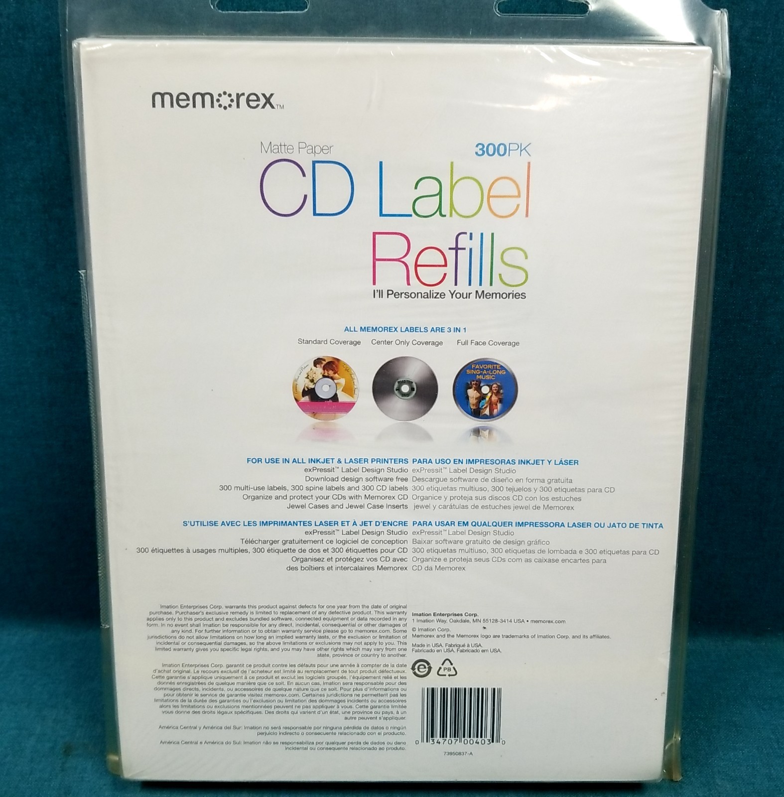 NEW Memorex Matte Paper CD Label Refills Pack 300