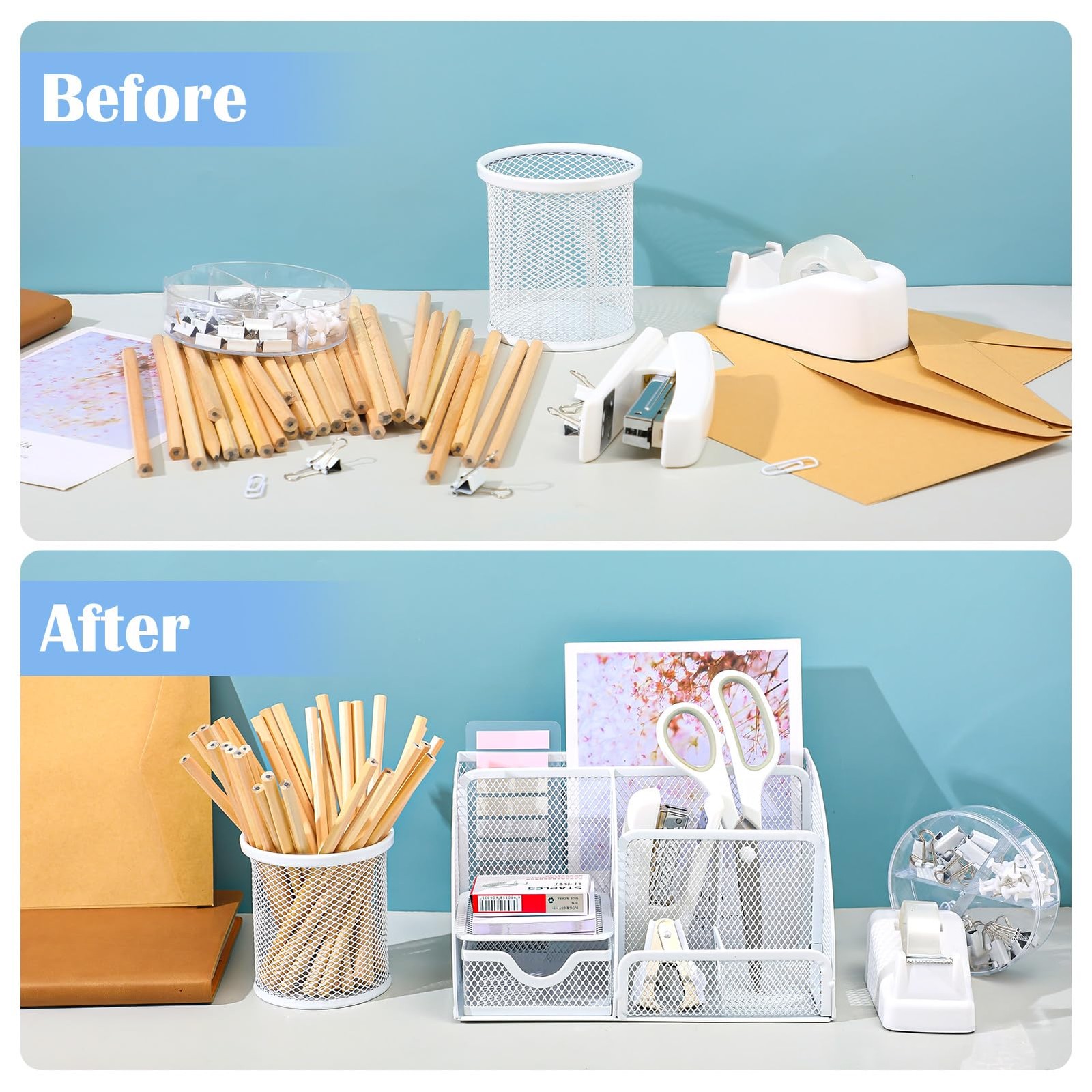 11 in 1 Desk Organizers and Accessories – White Office Supplies – Includes White