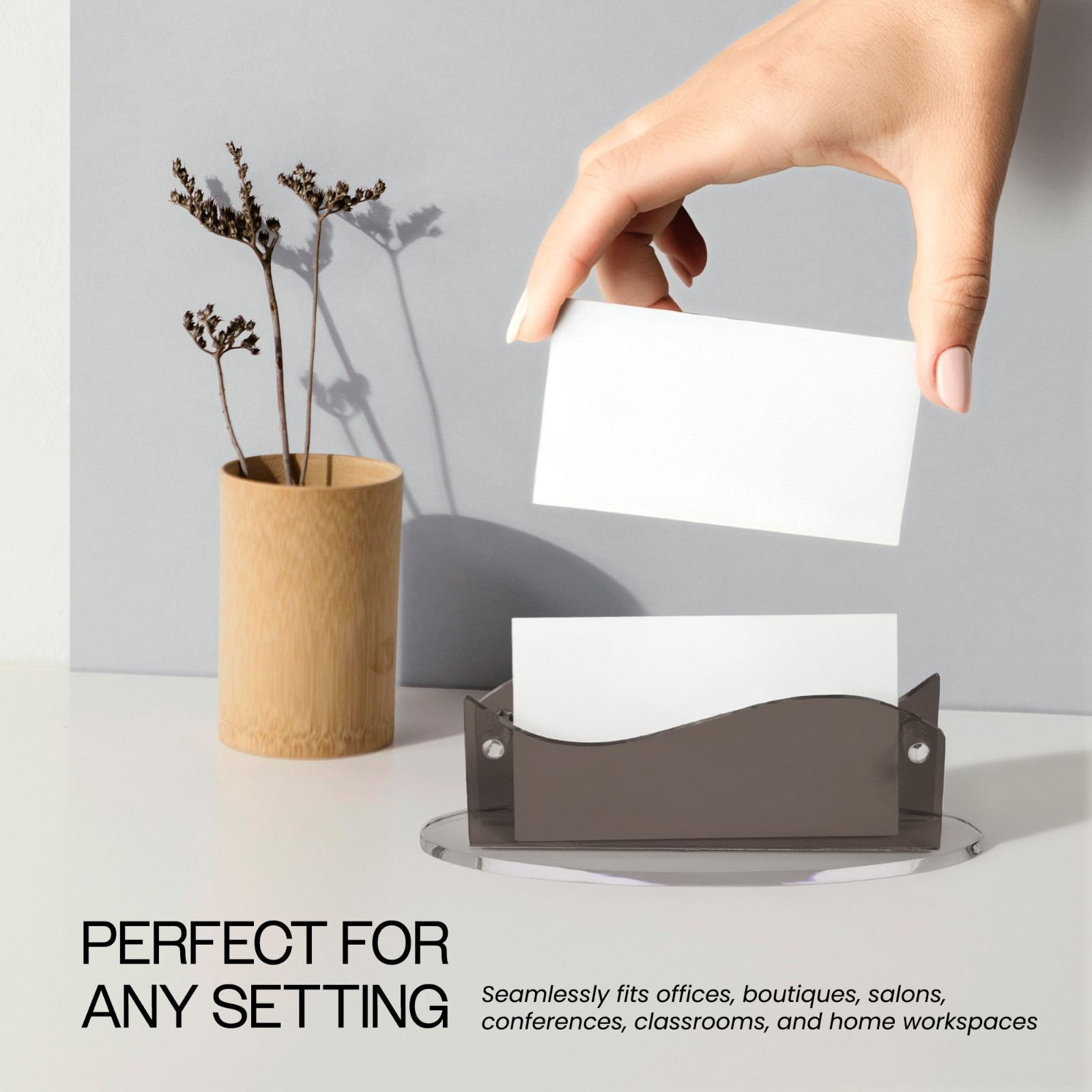 Beauticom Modern Style Plastic Business Card Holder Display (Black, 6pcs)