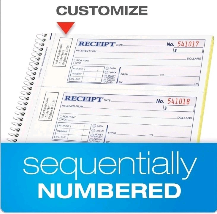 5-Pack of Rent Receipt Book, 2-Part Carbonless, 7-5/8″ X 11″, Spiral Bound, 200