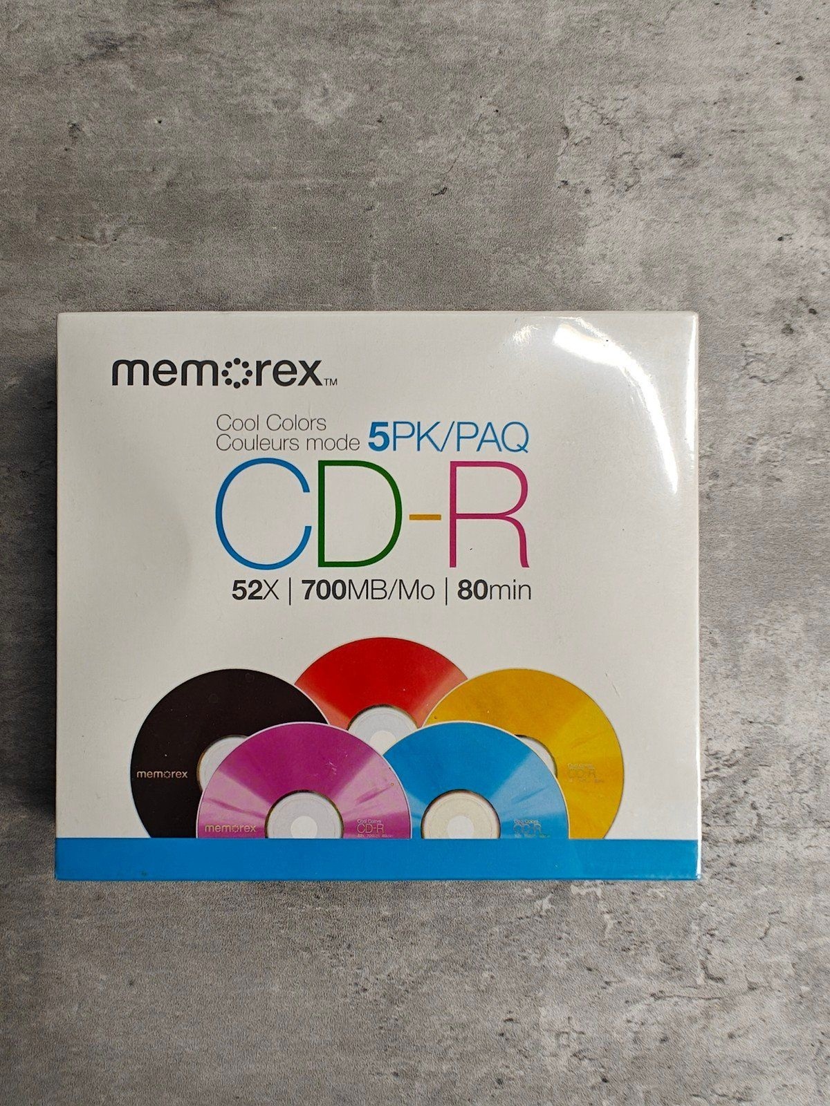Memorex CD-R 52X 700MB 80min Recordable Blank Disc 5 Pack Cool Colors