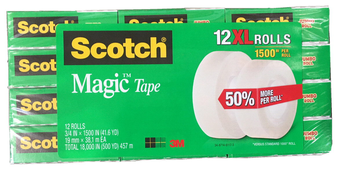 Scotch Magic Tape Refill 12 Rolls, 3/4″ x 1500″ per Roll Original Matte Finish
