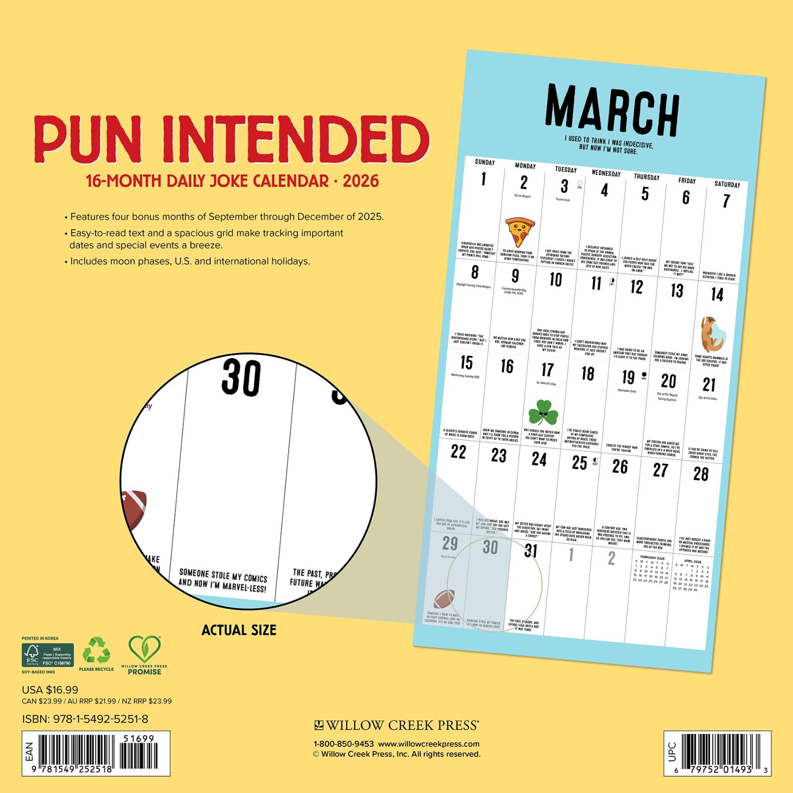 Pun Intended 2026 Wall Calendar (free shipping)
