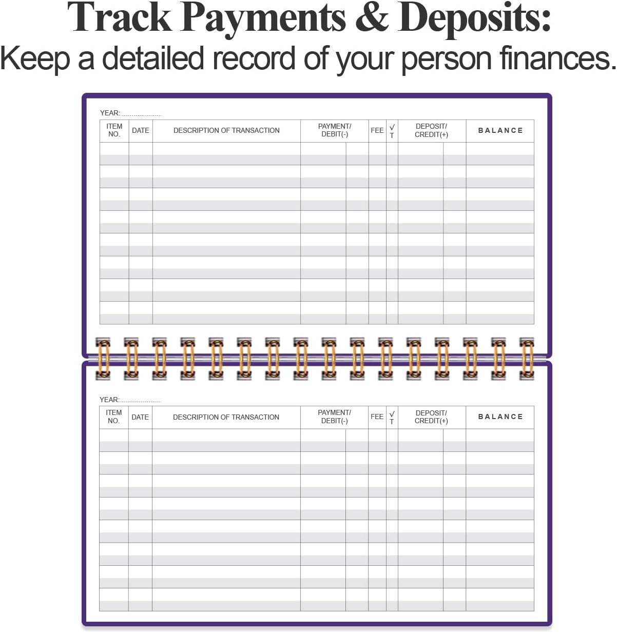 Check Registers for Personal Checkbook – A6 Blank Ledger Transaction Registers f