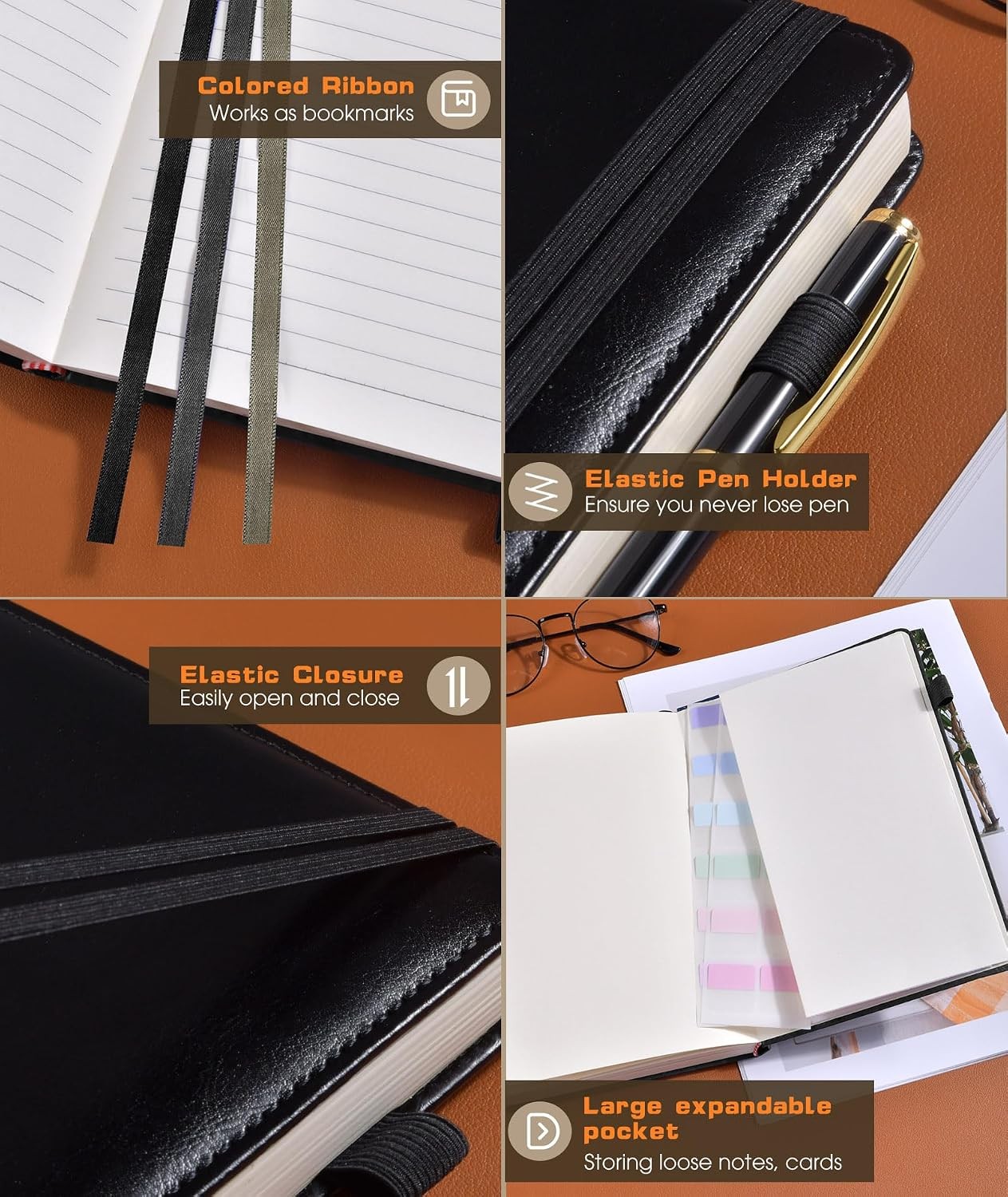 Leather Bound Hardcover Lined Notebook Journal 256 Numbered Pages Women Men