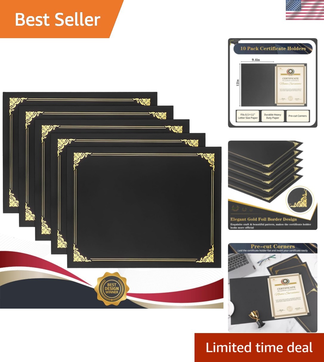 10 Packs Certificate Holders, Black Certificate Covers, Diploma Holders, Cert…