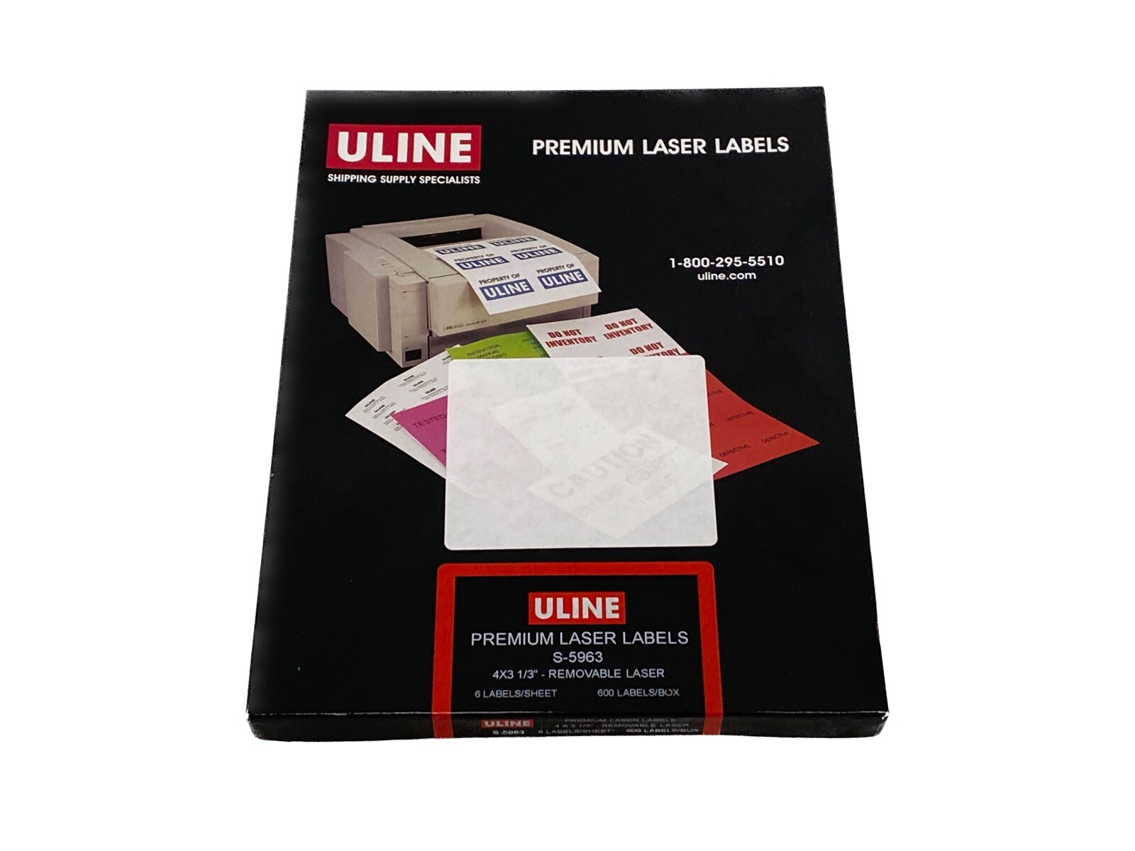 NOS LOT of 1000 Uline 4″ x 3-1/3” White Removable Premium Laser Labels S-5963