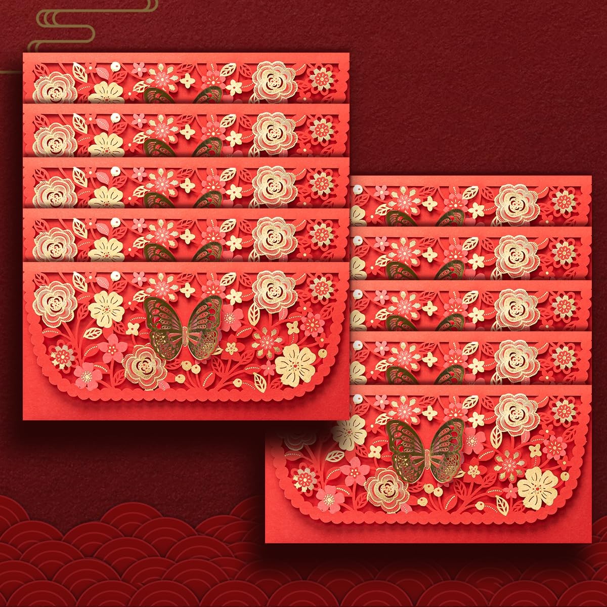 20pcs Luxurious Chinese New Year Red Envelopes, Standard, red