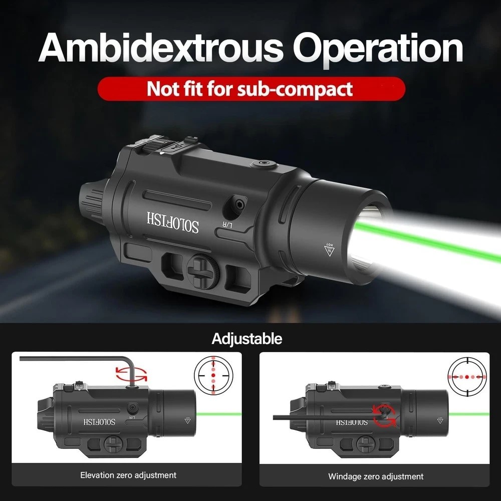1500Lm Slidable Pistol Light Green Beam Combo Strobe/Momentary