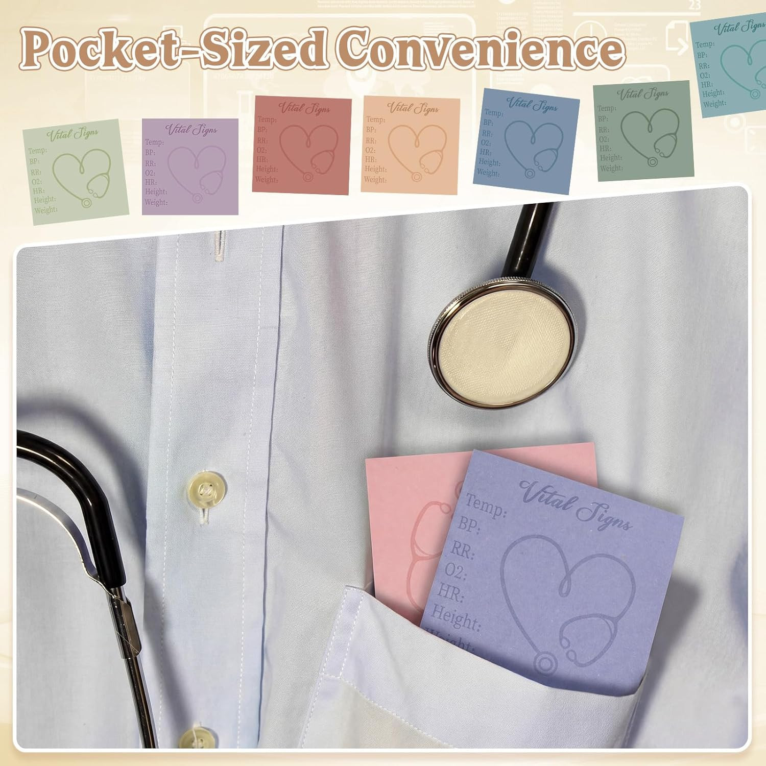 9 Pcs Vital Signs Sticky Notes Cute Self Stick Notepads Easy to Post Desk Suppli